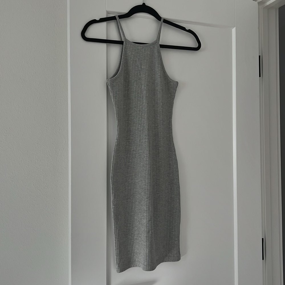 Gray Ribbed Bodycon Dress - Picture 2 of 3